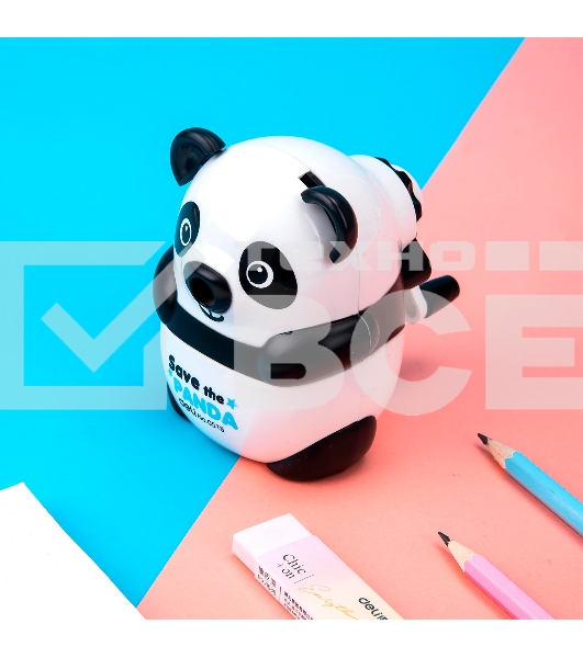 Точилка для карандашей механическая Deli Панда E0518, 1 отверстие, пластик, черный