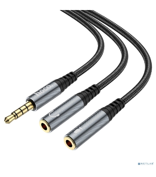 Аудио-переходник HOCO UPA21/ AUX аудио кабель/3.5 mm jack M - 2x3.5 mm jack F/ 0.25m/ Black