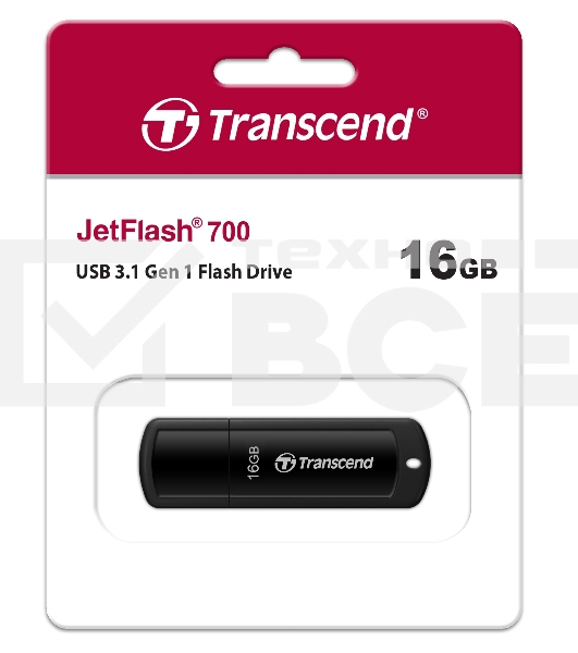 Флешка USB Transcend JetFlash 700 (TS16GJF700), 16Gb, USB 3.0, R/W 70/20, черный