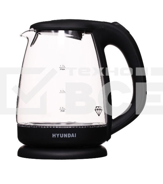 Чайник электрический Hyundai HYK-G1001 1.7л. 2200Вт черный (корпус: стекло)