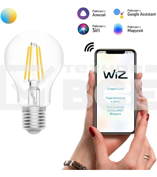 Лампа светодиодная филаментная Gauss Smart Home DIM+CCT E27 A60 6,5Вт 2000-6500 К 1/10/40
