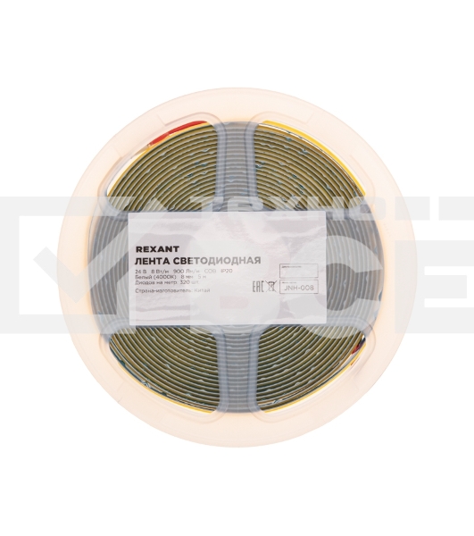 Лента светодиодная 24В, COB 8Вт/м, 320 LED/м, 4000K, 8мм, 5м, IP20 Rexant