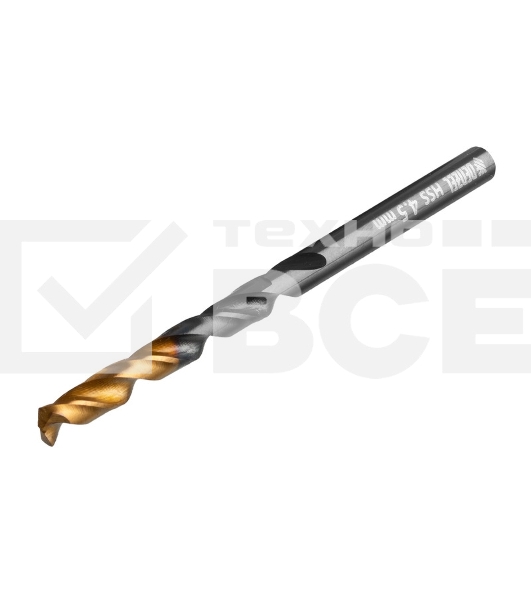 Сверло по металлу, 4,5 мм, HSS-Tin, Golden Tip, 10 шт. Denzel