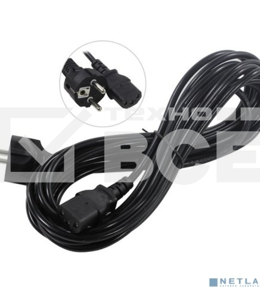 Кабель питания ExeGate Power PC-5P (Евровилка Schuko->С13) VDE-250V-3*0.5-CU, 6A, черный, 5м