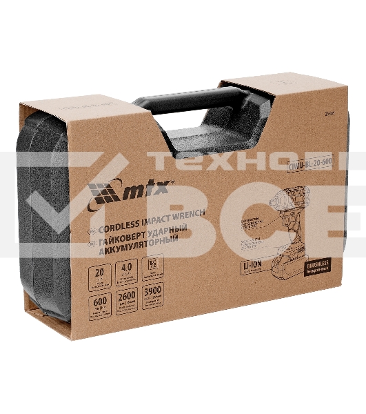 Гайковерт ударный аккумуляторный бесщет. CIWU-BL-20-600, Li-Ion, 20 В MTX