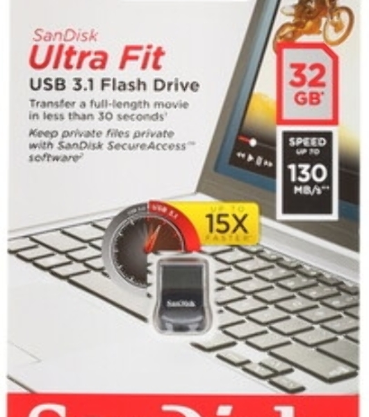 Флешка USB Sandisk CZ430 Ultra Fit (SDCZ430-032G-G46), 32Gb, USB 3.1, R/W 130/40, черный