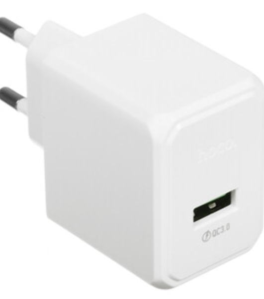 Зарядное устройство Hoco 18Вт, 3А, QC3.0, 1xUSB + кабель USB/Type-C, CS12A, белый, блистер