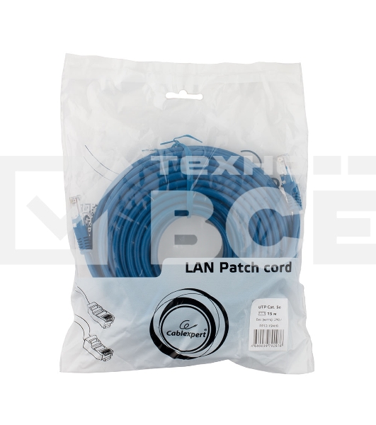 Патч-корд UTP Cablexpert PP12-15M/B кат.5e, 15м, литой, многожильный (синий)