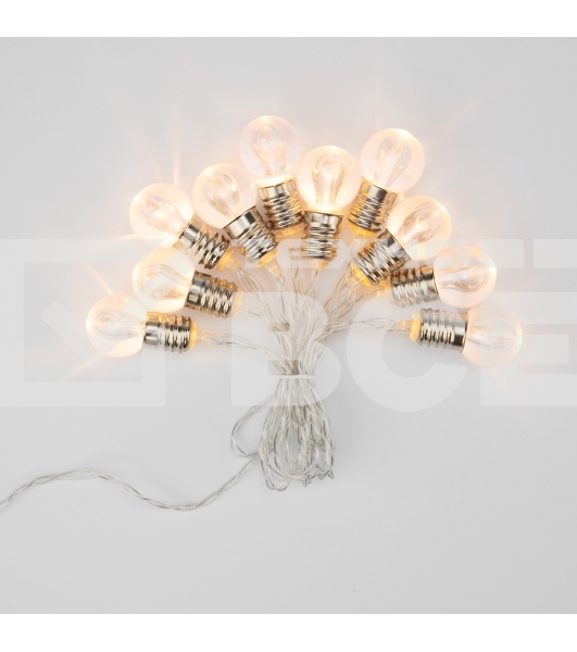 Гирлянда светодиодная «Лампочки» 10 LED, 1.5 м, прозрачный ПВХ, теплый белый цвет свечения, 2 х АА (батарейки не в комплекте) NEON-NIGHT