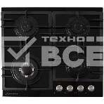 Газовая варочная поверхность закалённое стекло, Ширина 60 см, 4 газовые конфорки, 1 экономичная конфорка (0,9 кВт), 2 стандартные конфорки (1,7 кВт), 1 ВОК конфорка(3,5 кВт), Автоподжиг, Чугунные решетки, Жиклёры для баллонного газа, Газ-контроль, Цвет: ч, фото4