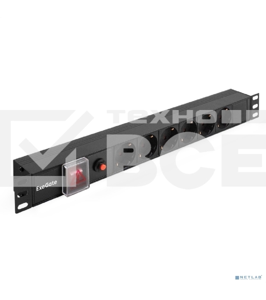 Блок розеток горизонтальный ExeGate ServerPro PDU-19H605 Al-6S-C14-SW-O, 19