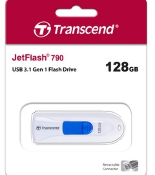 Флешка USB Transcend Jetflash 790 (TS128GJF790W), 128Gb, USB 3.0, R/W 90/40, белый