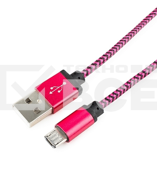 Кабель Gembird USB 2.0 Cablexpert CC-mUSB2pe1m, AM/microBM 5P, 1м, нейлоновая оплетка, алюминиевые разъемы, фиолетовый, пакет