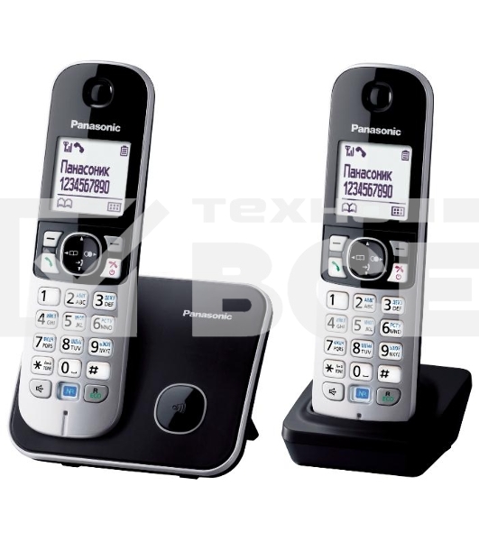 Телефон беспроводной (DECT) Panasonic KX-TG6812RU черный (труб. в компл.:2шт) АОН
