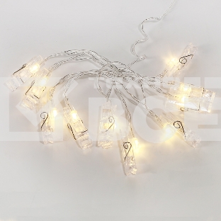 Гирлянда светодиодная «Прищепки» 10 LED, 1.5 м, прозрачный ПВХ, теплый белый цвет свечения, 2 х АА (батарейки не в комплекте) NEON-NIGHT