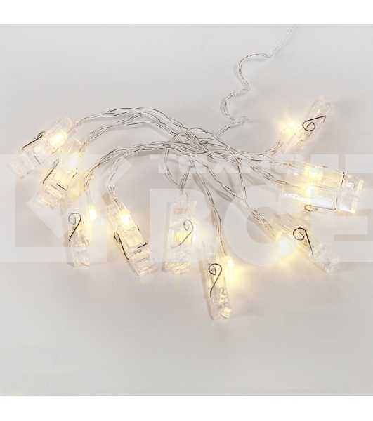 Гирлянда светодиодная «Прищепки» 10 LED, 1.5 м, прозрачный ПВХ, теплый белый цвет свечения, 2 х АА (батарейки не в комплекте) NEON-NIGHT