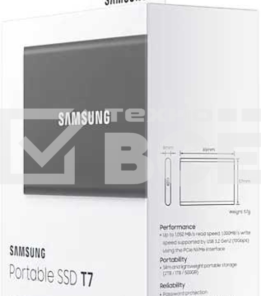 Накопитель SSD Samsung External T7 MU-PC1T0T/WW, 1ТБ, USB 3.2, черный