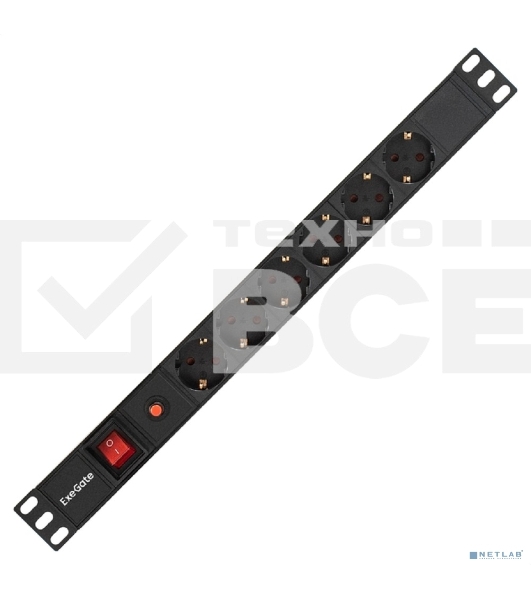 Блок розеток горизонтальный ExeGate ServerPro PDU-19H605 Al-6S-C14-SW-O, 19