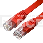 Патч-корд GCR PROF плоский прямой 10.0m, UTP медь cat.6, красный, 30 AWG, ethernet high speed 10 Гбит/с, RJ45, T568B, GCR-52851, фото 1