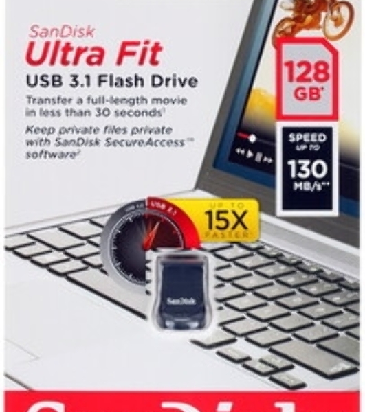 Флешка USB Sandisk CZ430 ULTRA FIT (SDCZ430-128G-G46), 128Gb, USB 3.1, R/W 130/40, черный