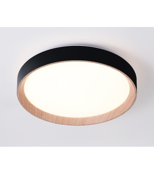 Потолочный светодиодный светильник Ambrella light FZ1324 BK/LWD черный/светлое дерево IP20 41W 3000-6400K D390*70 (ПДУ ИК)