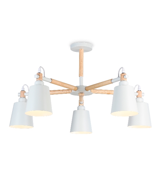 Светильник Ambrella light TR82208/5 WH/LW белый/светлое дерево E27/5 max 40W D780*430