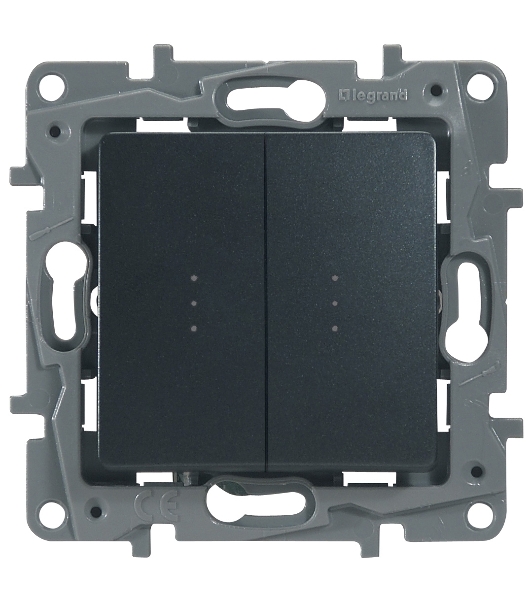 Переключатель 2клавишный с подсветкой, 10АХ, антрацит ETIKA 