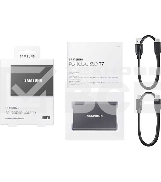Накопитель SSD Samsung External T7 MU-PC1T0T/WW, 1ТБ, USB 3.2, черный
