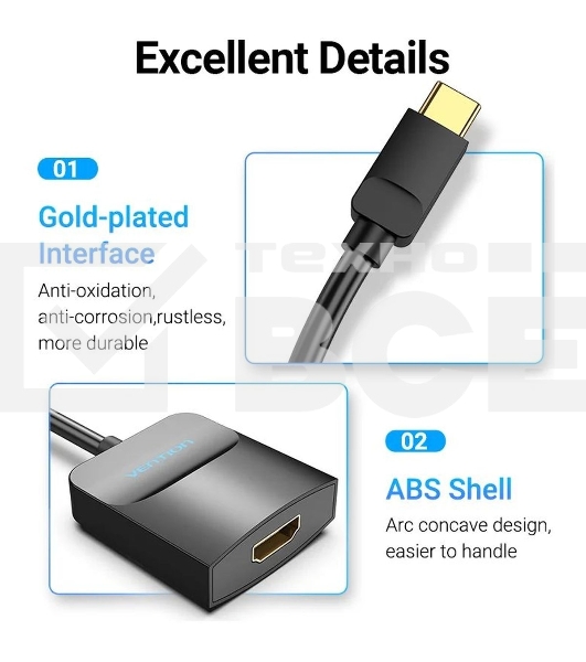 Мультимедиа конвертер Vention USB Type C M/HDMI F, Черный
