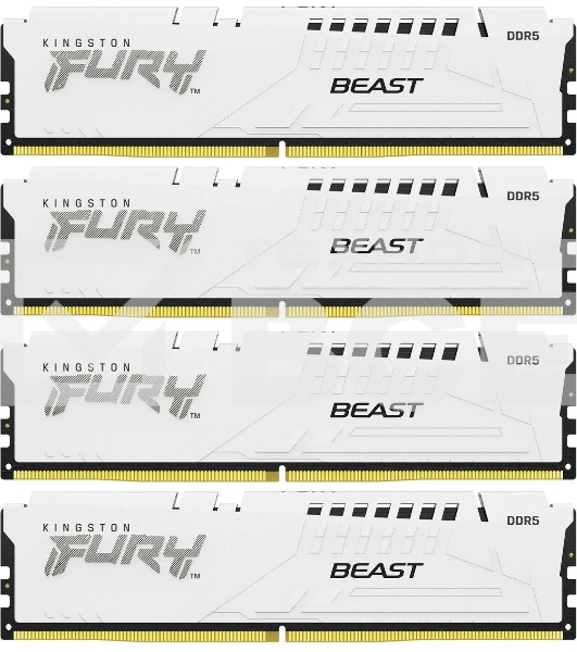 Оперативная память Kingston Fury Beast, DDR5, 64GB (4x16 GB), 6000 MHz, CL40, радиатор, белый