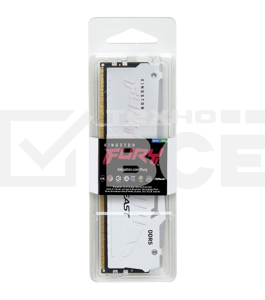 Оперативная память Kingston Fury Beast, DDR5, 16GB (1x16GB), 6000MHz, CL30, с радиатором, RGB, белый