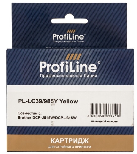 Картридж струйный ProfiLine PL-LC39/985Y для принтеров Brother DCP-J125/DCP-J315W/DCP-J515W/MFC-J220/MFC-J265W/MFC-J410/MFC-J415W с чернилами Yellow