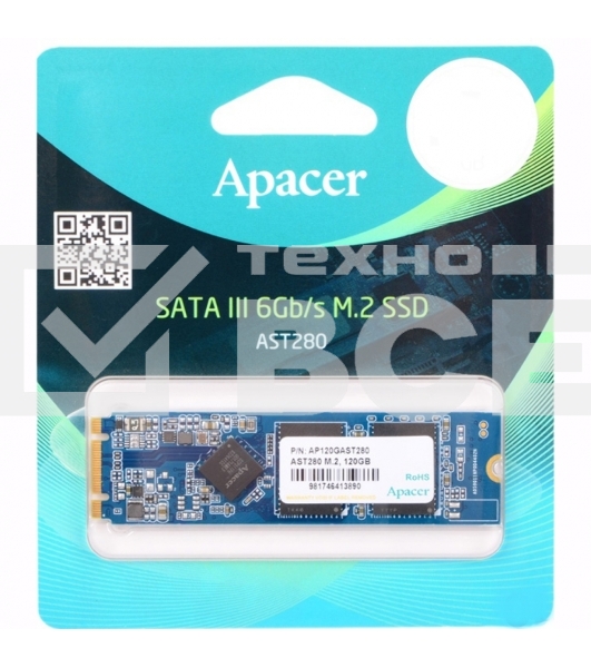 Накопитель SSD Apacer AST280, 120Gb, M.2 2280, SATA III, SATA, R/W 560/540