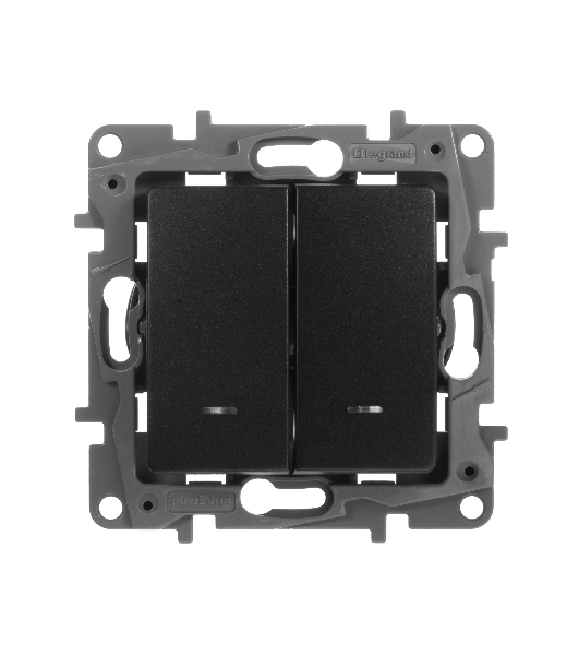 Переключатель 2клавишный с подсветкой, 10АХ, антрацит ETIKA 