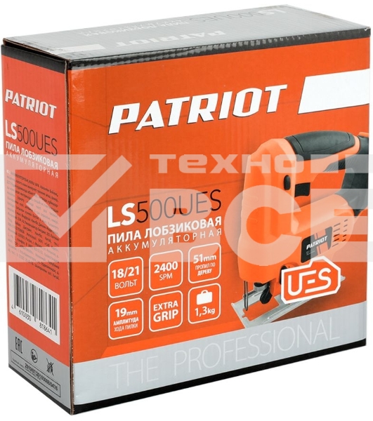 Лобзик электрический Аккумуляторный PATRIOT LS 500UES. 0-2400об/мин. Дерево/железо: 51мм/2мм, Маятниковый ход: 4позиции.