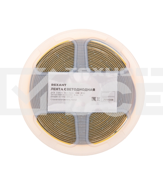 Лента светодиодная 24В, COB 8Вт/м, 320 LED/м, 3000K, 8мм, 5м, IP20 Rexant