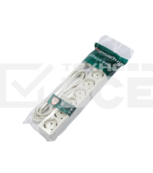 Сетевой фильтр Гарнизон ECL-6-W-3, 6р, 10А, 3м, ур.защиты 4, белый, пакет