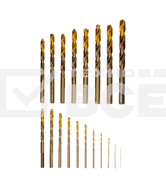 Набор сверл по металлу Denzel 1-10 мм, Р6М5К8-TiN, Golden Tip, 19 шт 723008