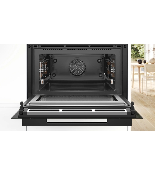 Встраиваемый духовой шкаф Bosch CMG978NB1 Accent line с микроволновой печью и 22 типами нагрева, 45.5x59.5x54.8 см, 45л, дисплей,инвертор,SoftClose и SoftOpen, Bosch Assist, черный. Телескопические направляющие 1 уровень,пиролитическая очистка,многоточечный термощуп PerfectRoast