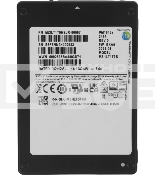 Накопитель SSD Samsung Enterprise PM1643a, 1.92Tb, SAS 12Gb/s, 2.5