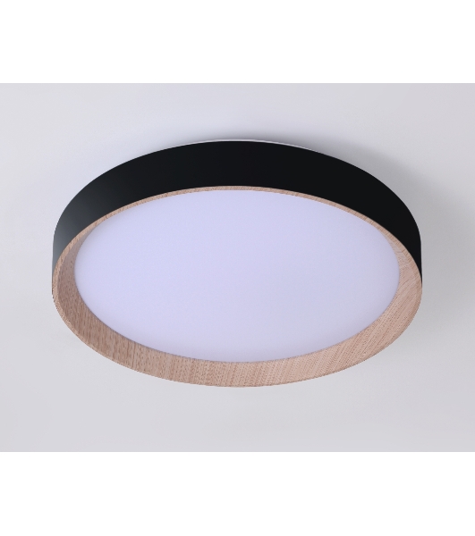 Потолочный светодиодный светильник Ambrella light FZ1324 BK/LWD черный/светлое дерево IP20 41W 3000-6400K D390*70 (ПДУ ИК)