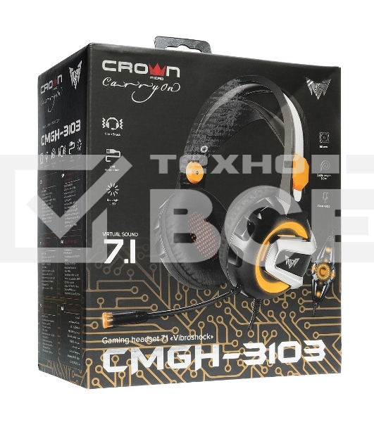 Гарнитура игровая Crown CMGH-3103 черный/оранжевый