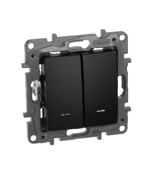 Переключатель 2клавишный с подсветкой, 10АХ, антрацит ETIKA 