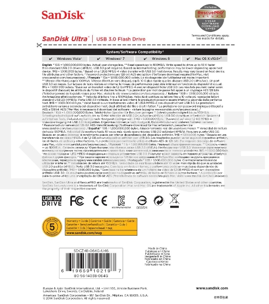 Флеш диск Sandisk 64Gb Ultra SDCZ48-064G-U46 USB3.0 черный