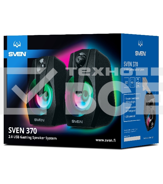 Колонки Sven 370 2.0 чёрные  (2x2W, USB, RGB подсветка)
