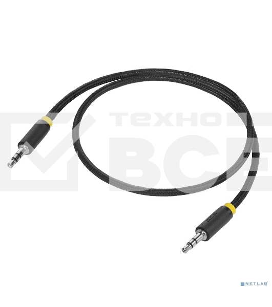 Кабель Greenconnectаудио 1.5m jack 3,5mm/jack 3,5mm, нейлон,черный, желтая окантовка, ультрагибкий, 28 AWG, M/M, Premium, экран, стерео