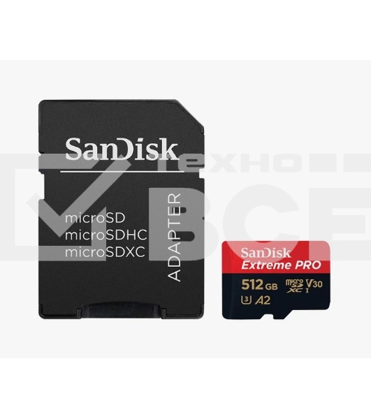 Флеш карта microSD 512GB SanDisk microSDXC Class 10 UHS-I A2 C10 V30 U3 Extreme Pro (SD адаптер) 200MB/s