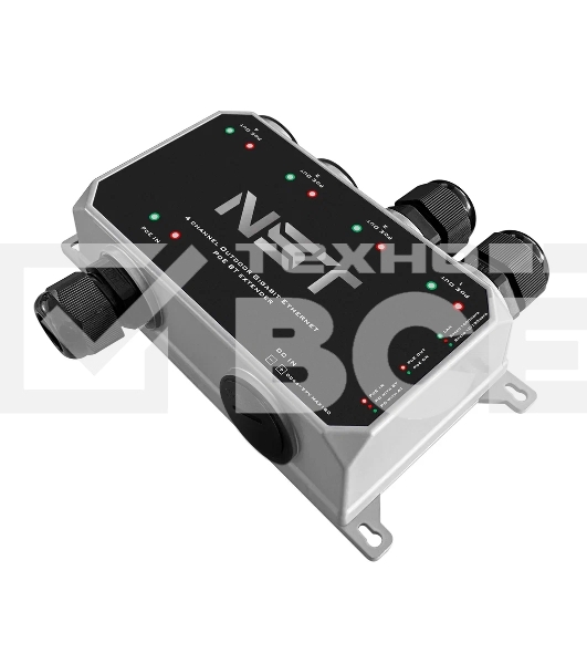 Уличный Ultra PoE удлинитель - коммутатор Gigabit Ethernet до 250м на 5 портов. Порты Ethernet: Вход - 1x10/100/1000Base-T RJ45; Выход - 4x10/100/1000Base-T RJ45. Порты PoE: Вход - 1xIEEE 802.3af/at/bt/Passive POE (до 120W); Выход - 1xIEEE 802.3af/at/bt (