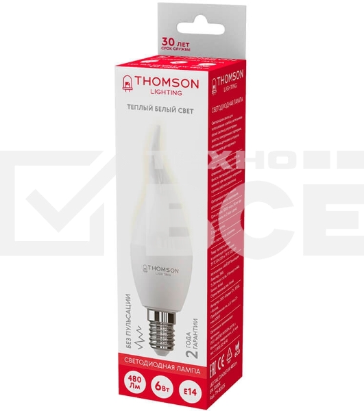 Лампа светодиодная Hiper THOMSON LED TAIL CANDLE 6W 480Lm E14 3000K TH-B2025