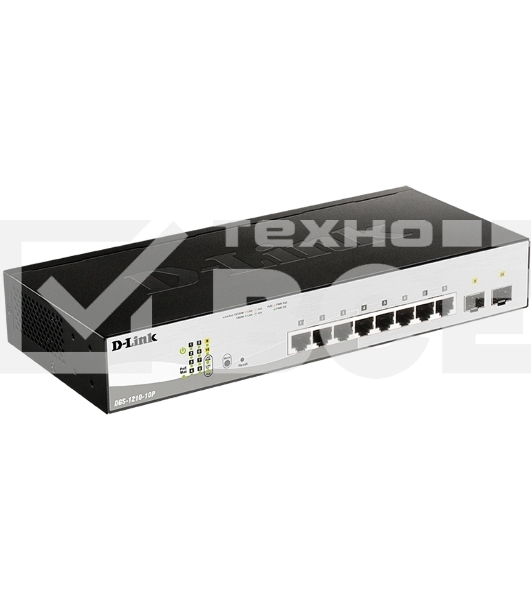 Коммутатор D-Link DGS-1210-10P/FL2A Управляемый L2 коммутатор с 8 портами 10/100/1000Base-T и 2 портами 1000Base-X SFP (8 портов PoE 802.3af/at, PoE бюджет 65 Вт)